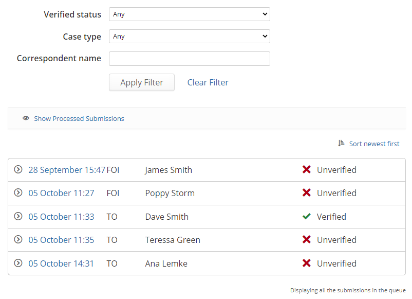 Webform Submission screen