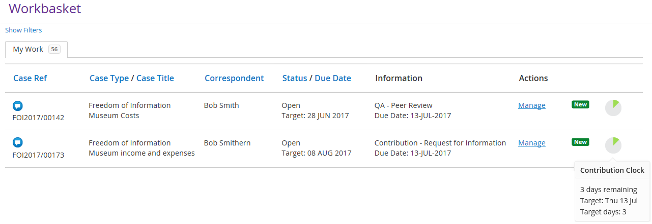 Request for information case on workbasket