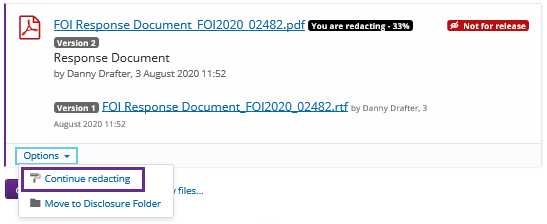Click on the Options drop-down to continue redacting