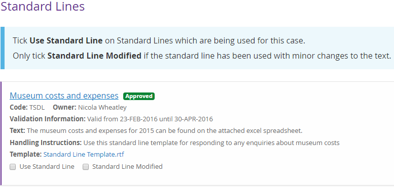 Standard lines section