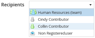 Contributor recipient list with various icons