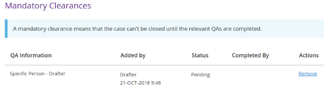 Mandatory clearance set up for a specified person