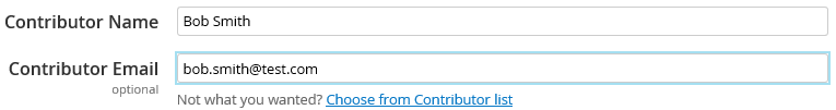 Contributor Name and Email fields become available once the manual name of the contributor is entered and selected