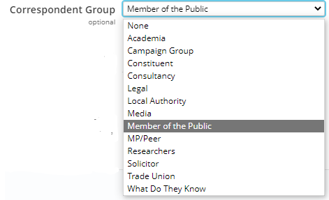 List of correspondent group options
