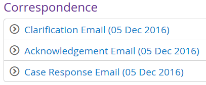 Response email in correspondence section