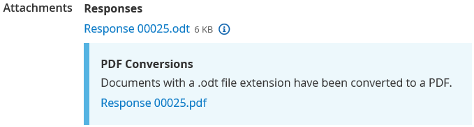 An ODT document attached to the QA request being converted to a PDF conversion