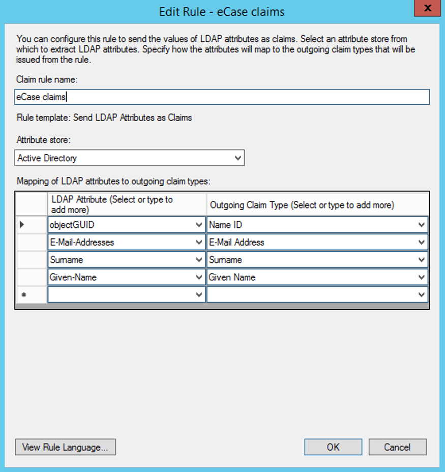 Configure the attribute claims