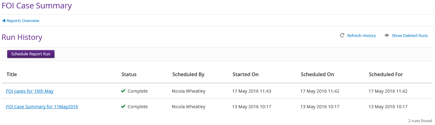 Run History
