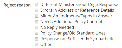 Reject reasons