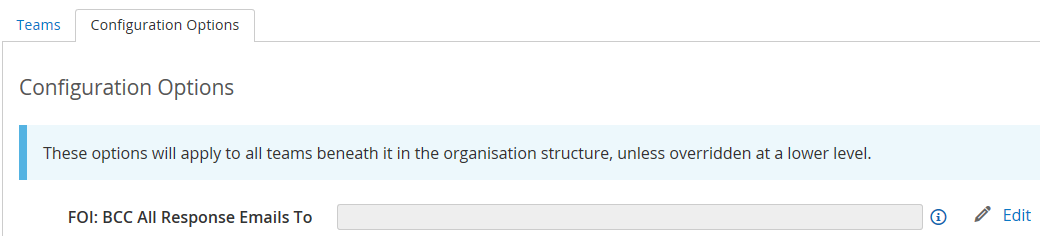 Configuration email screen for BCC'ing an email
