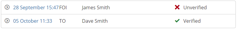 Correspondent name filter of Smith applied