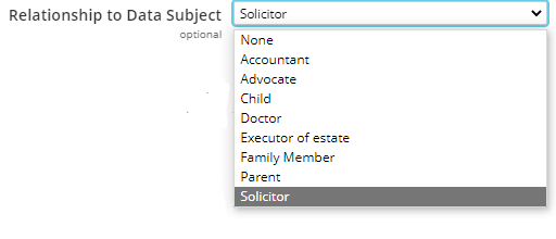 Relationship to data subject field