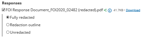 Quality assurance attachments section showing the different response documents available to be selected