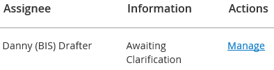 Manage link shown in the awaiting clarification tab