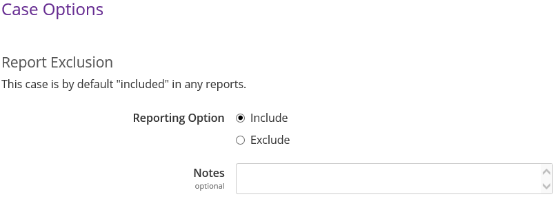 Report Exclusion option on Case Options page