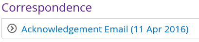 Acknowledgement email in Correspondence section